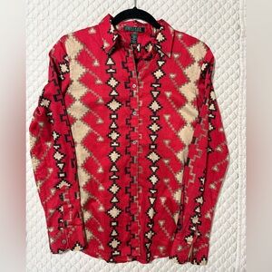 Ralph Lauren Red Aztec-Pattern Cotton Button Shirt worn once